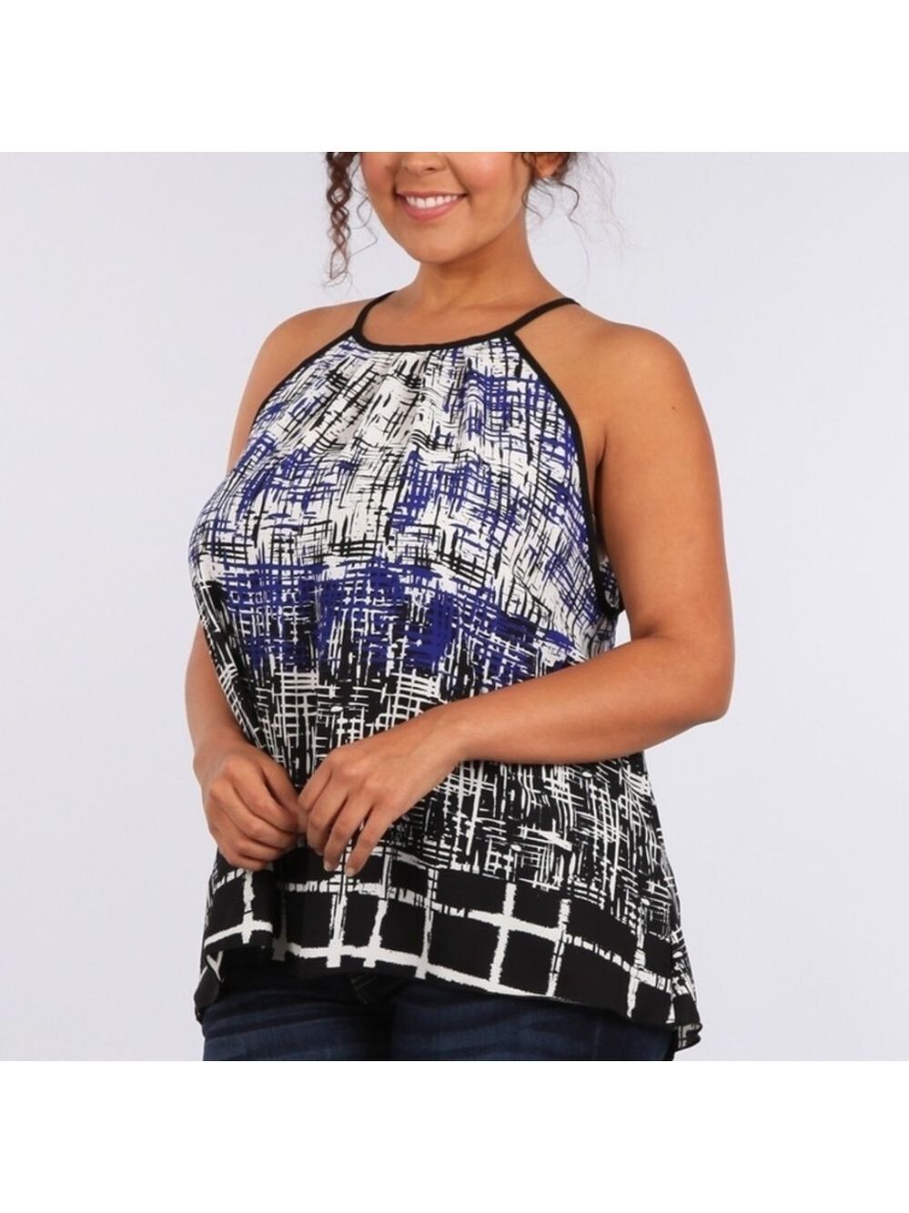 Chic Women's Black and Blue Abstract Blouse - Picture 3 of 4